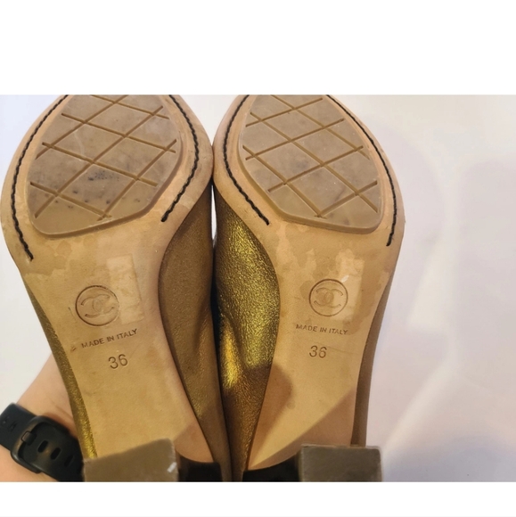 Authentic Chanel Designer Gold Black Womens Stretch Pump Heels EUR 36 US… - Picture 10 of 11